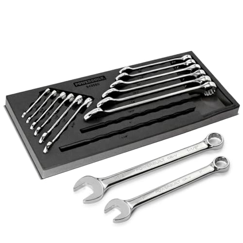 Powerbuilt Combination Wrench Set, 14 Piece SAE Wrenches with Organizer Tray, Box and Open End, Pro Tech Tool Series 949000 - size: 14pc SAE, style: Combination