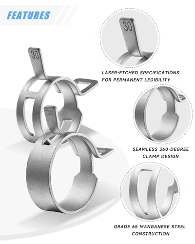 180Pcs 5/16" to 1-1/2"(7-38mm) 24 Size Spring Band Hose Clamps Assortment Kit with Swivel Flat Hose Clamp Plier, SEKSUALA Constant Tension Steel Clamps for Fuel Lines, Silicone,Vacuum Hoses (Grey? - size: Grey-180Pcs-24Size(7-38mm)