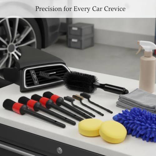 Interior Vents & Wheel Spoke Cleaning Kit, Car Detailing Brush Set with PP Plastic Tools for Dashboard and Exterior Crevices - size: 11.02 x 7.09 x 2.76 in