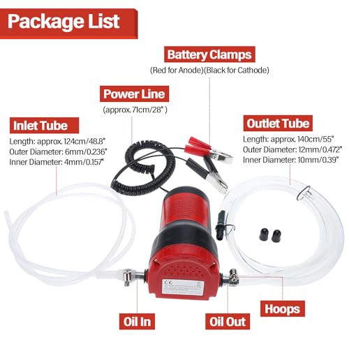 Amarine Made 12V 60W Oil Change Pump Extractor, Oil/Diesel Fluid Pump Extractor Scavenge Oil Change Pump Transfer Suction Transfer Pump with Tubes Truck Rv Boat ATV (Red) - color: Red