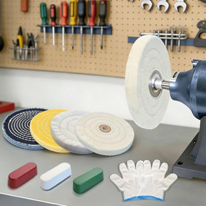 8Pcs 8 Inch Polishing Buffing Wheel Kit for Bench Grinder | 1/2" Arbor Hole Buffing Wheels with 3 Polishing Compound and Gloves for Metal,Stainless Steel,Jewelry,Wood,Glass,Ceramic ect - size: 8 Inch
