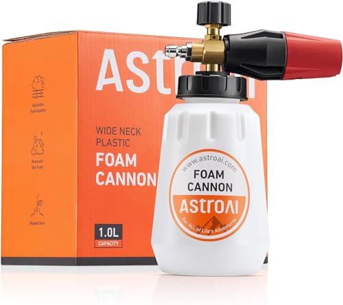 AstroAI Foam Cannon, Heavy Duty Durable Car Wash Foam Sprayer for Pressure Washer with 1/4" Quick Connector, Wide Neck Adjustable Snow Foam Lance and Thick Foam, Easy Install for Versatile, 1L Bottle - style: 1 L Bottle, Without 5 Nozzles