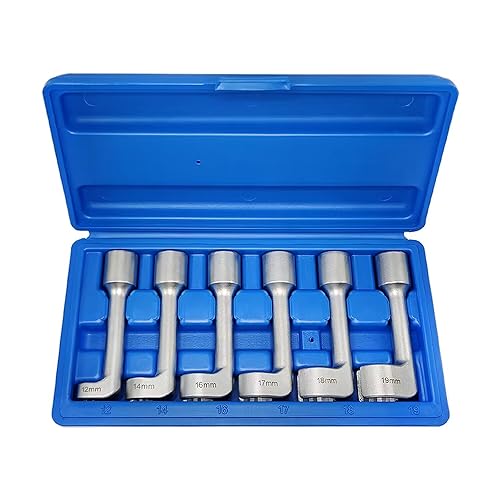 6PCS 1/2" Dr. L-Type Common Rail Injection Fuel Line Nut Socket Set | 12 14 16 17 18 19mm, 12 Point Open Socket Wrench Kit, Diesel Engine Temperature Removal, Exhaust Gas Temp Sensor Extractor - size: 6PCS 12 & 14 & 16 & 17 & 18 & 19MM 1/2" Drive