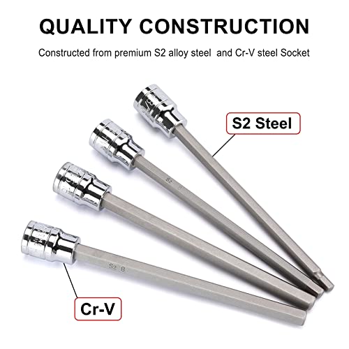 CASOMAN 18 Pieces 3/8 Inch Drive Long Hex Bit Socket Set,1/8 Inch to 3/8 Inch, 3mm to 10mm, SAE&Metric, Extra Long Allen Hex Bit Socket Set, CR-V and S2 Steel - size: 18 Pieces Metric & SAE