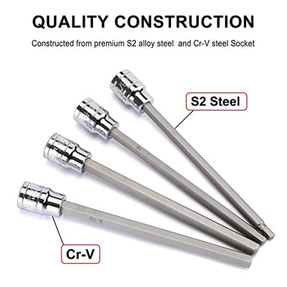 CASOMAN 18 Pieces 3/8 Inch Drive Long Hex Bit Socket Set,1/8 Inch to 3/8 Inch, 3mm to 10mm, SAE&Metric, Extra Long Allen Hex Bit Socket Set, CR-V and S2 Steel - size: 18 Pieces Metric & SAE
