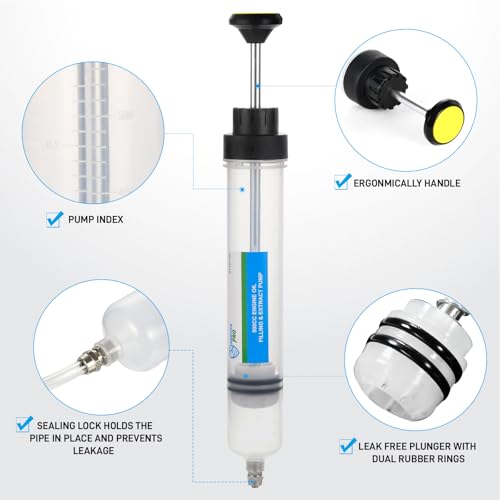 SMOTIVEPRO 500CC Fluid Extractor Pump, Automotive Fluid Change Syringe with a 42CM PU Long Hose & 2pcs 22CM PVC Extension Tubes