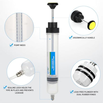 SMOTIVEPRO 500CC Fluid Extractor Pump, Automotive Fluid Change Syringe with a 42CM PU Long Hose & 2pcs 22CM PVC Extension Tubes