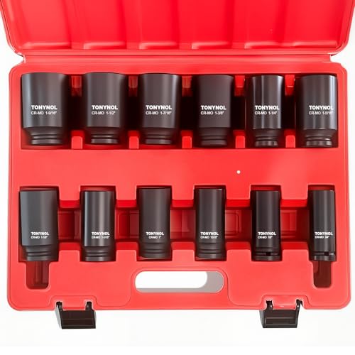 TONYNOL 3/4 Inch Drive Deep Impact Socket Set,6-Point,SAE (3/4"-1-9/16"),12 Pcs,Cr-Mo,Heavy Duty Impact Socket Set for Automotive & Industrial Machinery,With a Storage Case - size: 3/4" Drive 12-Piece (3/4" to 1-9/16")