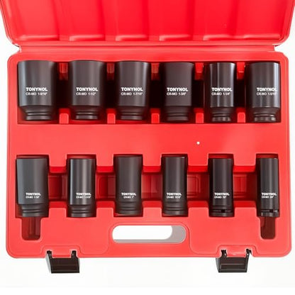 TONYNOL 3/4 Inch Drive Deep Impact Socket Set,6-Point,SAE (3/4"-1-9/16"),12 Pcs,Cr-Mo,Heavy Duty Impact Socket Set for Automotive & Industrial Machinery,With a Storage Case - size: 3/4" Drive 12-Piece (3/4" to 1-9/16")