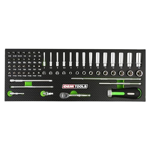 OEMTOOLS 23997 Socket Set 64PC, 1/4" Drive Mechanic Tool Set, Socket Wrench Set Hard Chrome Finish, No-Slip Sockets, Ratchet Set and Extensions for Tight Spaces