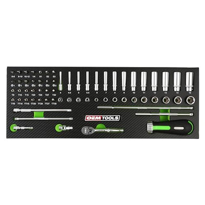 OEMTOOLS 23997 Socket Set 64PC, 1/4" Drive Mechanic Tool Set, Socket Wrench Set Hard Chrome Finish, No-Slip Sockets, Ratchet Set and Extensions for Tight Spaces