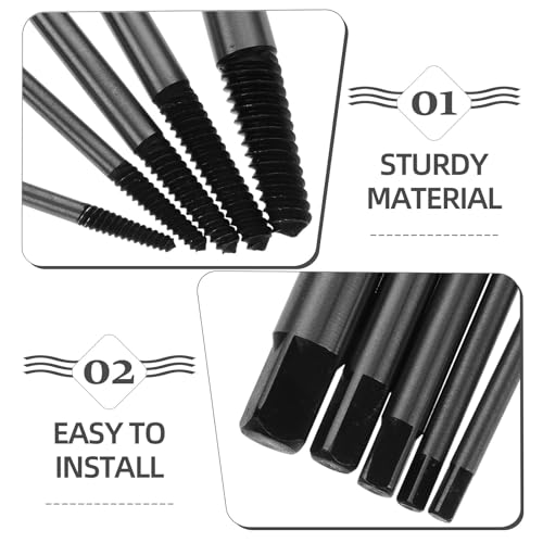 INOOMP Screw Extractor Set for Removing Broken Stripped Damaged Screws Carbon Steel 5pcs Bolt Extractor Kit with Versatile Applications for Automotive Repair