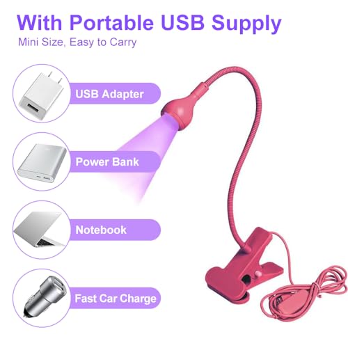 UV LED Lamp, 3W Portable Clamp Desk Lamp for Gel Nails, Mobile Repair, Rose - color: Rose