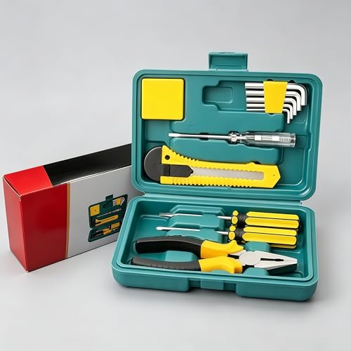 11 Pieces Household Hand Tool Kit, Portable Hardware Tool Set with Storage Case for Home, Garage, Car Repair & DIY Maintenance