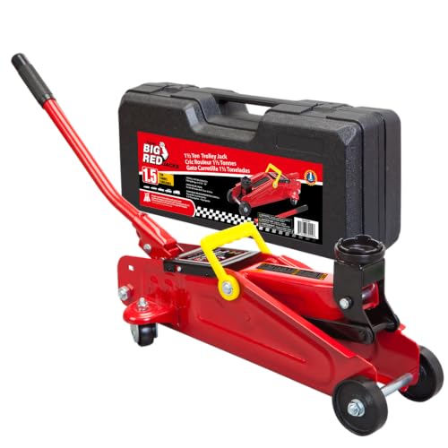 Big RED TAM820014S Torin Hydraulic Trolley Service/Floor Jack with Blow Mold Carrying Storage Case, 1.5 Ton (3,000 lb) Capacity, Red - size: 1.5 Ton (3,000 lb) with case, style: Steel