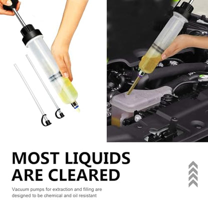 200cc Fluid Extractor Pump, Manual Extraction & Fill Pump with 2 Hoses, Oil Syringe with Powerful Suction, Universal for Most Cars (White)