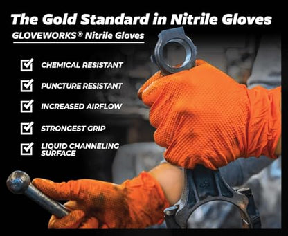 GLOVEWORKS Nitrile Gloves Disposable Orange 8 mil, X-Large Box of 100 | Heavy Duty Gloves for Mechanics Shops, Industrial, Business & Home Use, Bulk Purchasing Options, Rubber Alternative - size: X-Large, style: 1 Box of 100