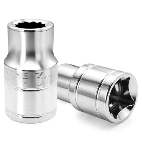 2 Pcs 1/2" Drive 13mm Shallow Impact Socket | Anti-Rounding 12 Point Design, Square Chamfered Opening, Easy Removal of Axle Nut - color: Shallow, size: 13mm