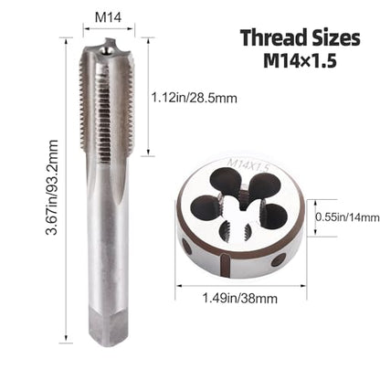 M14 x 1.5 Metric Thread Tap and Die Set, M14 x 1.5mm High-speed Steel Machine Tap Die Set Right Hand - size: M14 x 1.5mm