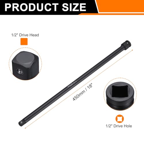 HARFINGTON Impact Socket Extension Bar 1/2" Square Drive 18" Long CR-V Steel Extension Rod Ratchet Wrench Driver Adapter for Axle Nut Sockets, Black - size: 1/2" Square Drive 18" Long