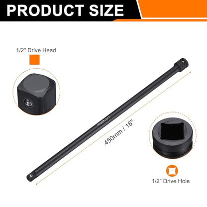 HARFINGTON Impact Socket Extension Bar 1/2" Square Drive 18" Long CR-V Steel Extension Rod Ratchet Wrench Driver Adapter for Axle Nut Sockets, Black - size: 1/2" Square Drive 18" Long