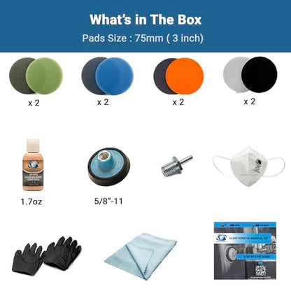 Glass Polish (3'') Glass Scratch Removal Kit for use with a Drill on All Glass Surfaces - size: 3 inch (6 Abrasives)