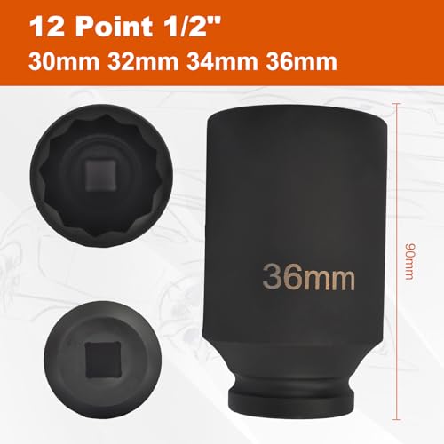 SSN 1/2 Inch Impact Socket Set Heavy Duty Drive Impact Socket Set 12 Point Metric 30mm 32mm 34mm 36mm Axle Nut Socket Set with Portable Case (4PCS) - color: 30-36mm(4pcs)