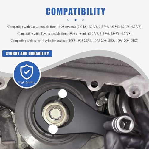 Harmonic Balancer Pulley Holder Tool Compatible with Toyota/Lexus Crankshaft Damper Pulley with 2PCS Crank Bolts Included