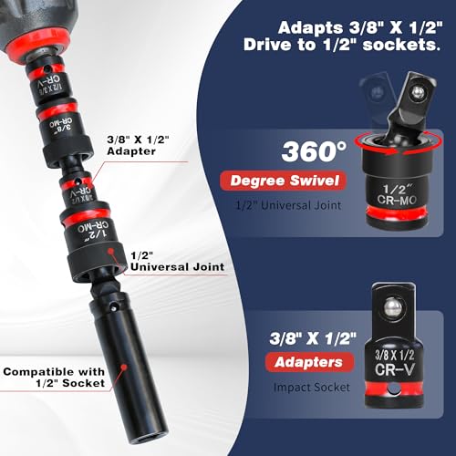 11-Piece Impact Socket Adapter Set, 1/4" 3/8" 1/2" Drive | Impact Rated Drill Socket Adapters & Extensions, CR-V & CR-MO Steel, Ball Detent for Secure Fit