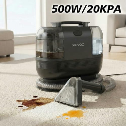Slevoo Portable Carpet Cleaner, 500W 20Kpa Upholstery Cleaner Machine | Handheld Spot Cleaner for Pet Stains, Carpet, Car Interiors, Stair, Lightweight 7.27lbs, 42oz Large Dual Tank, Dark Gray