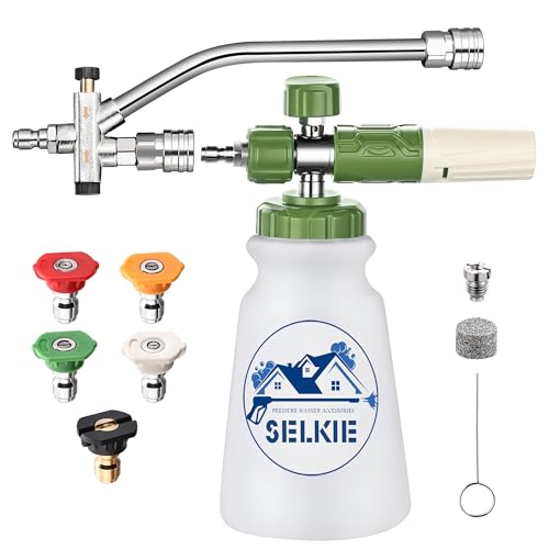 Selkie Foam Cannon with Double Tip Attachment,Adjustable Pressure Washer Foam Blaster with with Dual-Connector Accessory,5 Power Washer Sprayer Nozzles, 1/4" Quick Connect, 3600 PSI - color: Dual White Foam Cannon