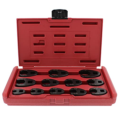 ABN Jumbo Crowfoot Flare Nut Wrench Set SAE Standard 12-Piece Tool Kit for 3/8in and 1/2in Drive Ratchet