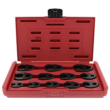 ABN Jumbo Crowfoot Flare Nut Wrench Set SAE Standard 12-Piece Tool Kit for 3/8in and 1/2in Drive Ratchet