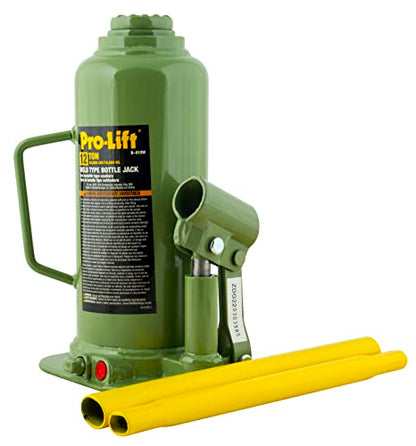 Pro-Lift Welded Bottle Jack 12 Ton - (24,000 Lbs) Capacity Hydraulic Lifting with Side Pump Two-Piece Handle