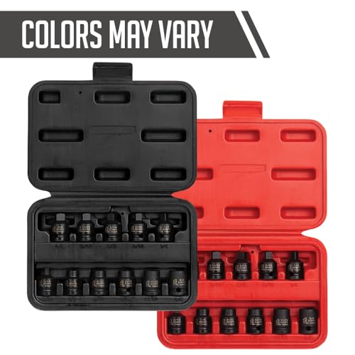 SUNEX TOOLS 3841, 3/8 Inch Drive Pipe Plug Socket Set, 11-Piece, SAE, 7/16" - 5/8", Cr-Mo Steel, Tapered Male Square Drive, Chamfered Female Square Drive, Heavy Duty Storage