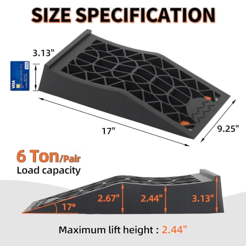 OULEME Low Profile Car Service Ramp - 4 Pack with Anti-Slip Pads for Lift Maintenance and Oil Changes, Low-Chassis Car Tire Ramps for Jack Support
