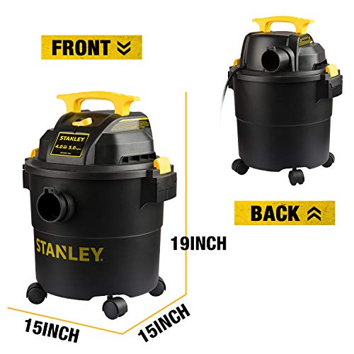 STANLEY Shop Vac SL18115P, 5 Gallon Peak 4 Horsepower Wet Dry Vacuums, Blower 3 in 1 Functions 15 Feet Cleaning Range for Garage, Carpet Clean, Shop Cleaning, Car Detailing with Attachments - size: 5 Gallon, 4.0 HP AC
