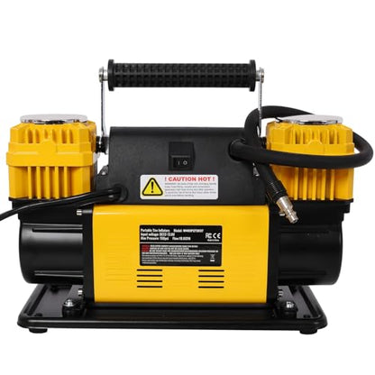 12V Dual Cylinder Heavy Duty Air Compressor,Tire Inflator with Pressure Gauge, Max 150 PSI,Tire Inflator Air Pump for Car, SUV, RV, Truck