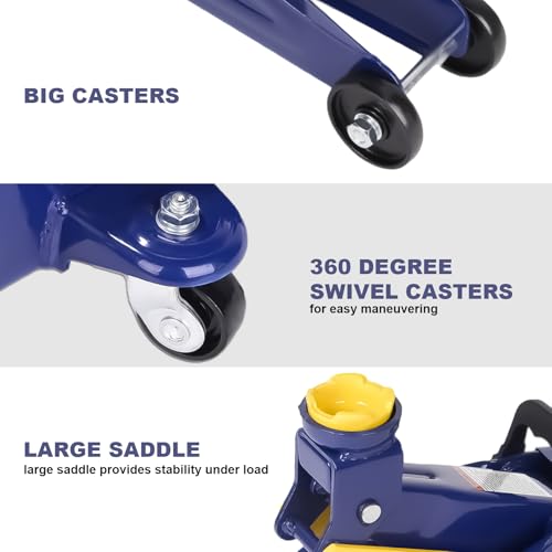 Low Profile Floor Jack 2 Ton, Heavy Duty Steel Single Pump Hydraulic Car Jack with Quick Lift, Lifting Range 5.1"-13", 4000LBS Capacity for Cars Tire Change