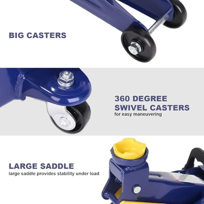 Low Profile Floor Jack 2 Ton, Heavy Duty Steel Single Pump Hydraulic Car Jack with Quick Lift, Lifting Range 5.1"-13", 4000LBS Capacity for Cars Tire Change
