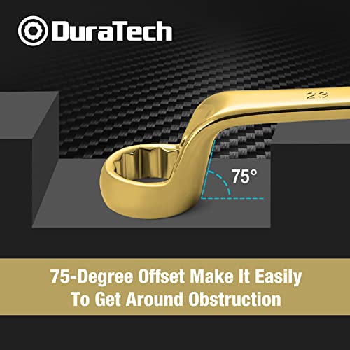 DURATECH Offset Box Wrench Set, Metric, 9-Piece, 6-23mm | 75-Degree, CR-V Steel, Titanium Plating, With Pouch - color: Titanium-plated