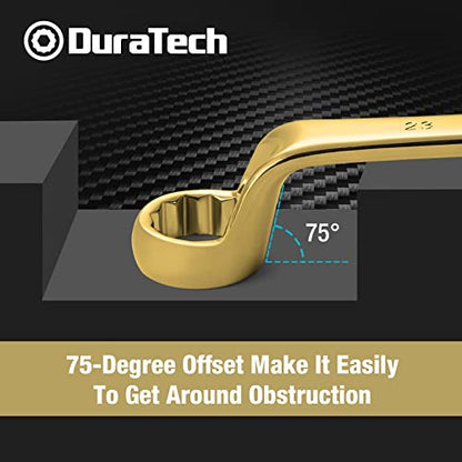 DURATECH Offset Box Wrench Set, Metric, 9-Piece, 6-23mm | 75-Degree, CR-V Steel, Titanium Plating, With Pouch - color: Titanium-plated