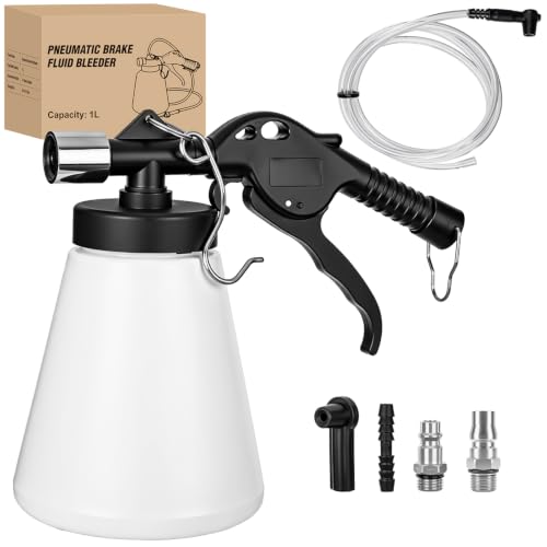 GOOACC Vacuum Brake Bleeder Kit 1L Pneumatic Brake Fluid Bleeder Bottle Fluid Extractor Pump with 4 Adapters Hanging Hook for One Person Brake System Bleeding Tools Brake Pressure Fluid Flush Kit - size: 1L Pneumatic