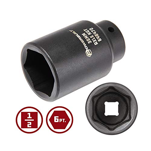 Powerbuilt 1/2-inch Drive Axle Nut Socket, 36mm 6 Point Extra Deep, Remove Front Wheel Drive Axle Shaft Nuts, Pin Hole - 648472, Black - size: 36mm
