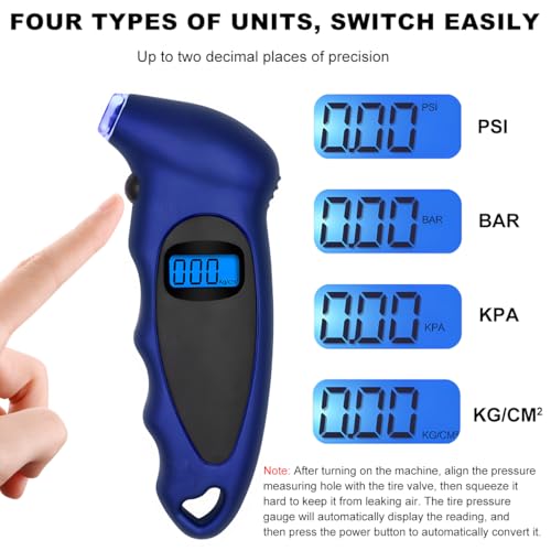 KVAEY Digital Tire Pressure Gauge, 150 PSI 4 Settings Accurate Tire Gauge with Non-Slip Grip, Backlight LCD Tire Pressure Gauge Reader Checker Tool for Car Truck Bicycle Motorcycle (Blue) - color: Blue