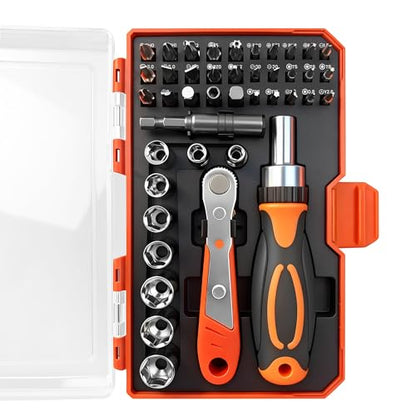42 in 1 Ratcheting Screwdriver Set with Right Angle Wrench | Tool Kit for Bike Repair, Electronics, Household DIY - Portable Storage Case - style: 42pcs Ratchet Screwdriver Set