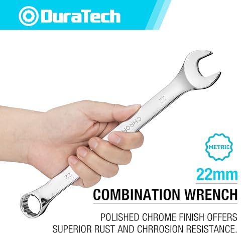 DURATECH 22mm Combination Wrench, Metric | CR-V Constructed, Mirror Polish, 12-Point, 15-Degree Offset - size: 22 mm