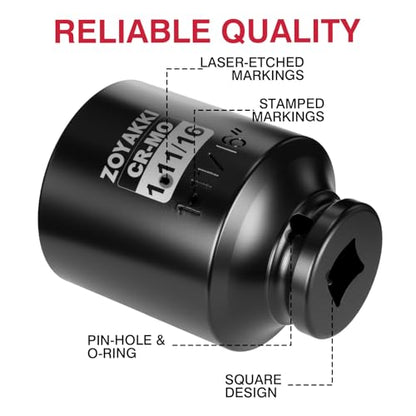 1-11/16" Socket 1/2" Drive Deep 6 Pt CR-MO SAE Impact Socket for Axle Shaft Nut Removal - size: 1-11/16"in., style: 1/2" Drive Deep