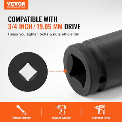 VEVOR Axle Nut Impact Socket Set - 3/4" Drive 6-Point 8-Piece Metric Spindle Nut Socket CR-MO Heat Treated Large Socket Set with Storage Case for Auto Repair, Removing or Installing Axle Nuts - style: 3/4" 8PCS Metric CR-MO