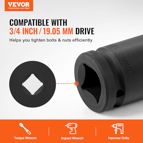 VEVOR Axle Nut Impact Socket Set - 3/4" Drive 6-Point 8-Piece Metric Spindle Nut Socket CR-MO Heat Treated Large Socket Set with Storage Case for Auto Repair, Removing or Installing Axle Nuts - style: 3/4" 8PCS Metric CR-MO